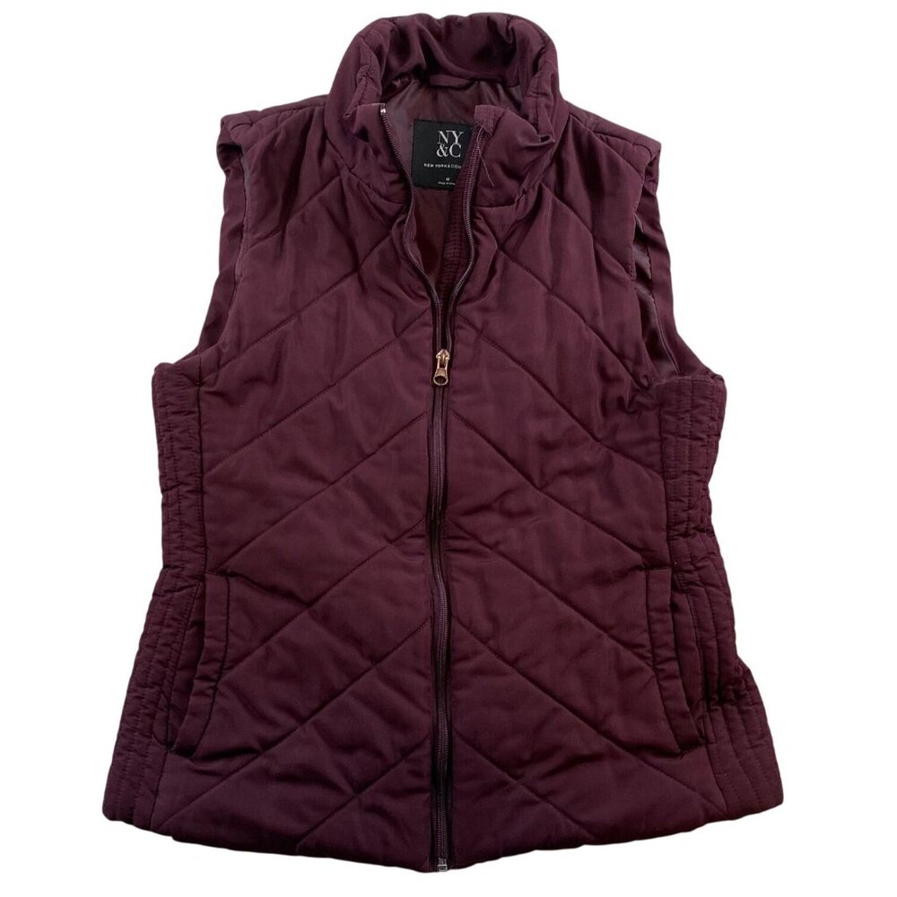 New York and Company Women's Vest Jacket Medium Full Zip Stand Collar Quilted